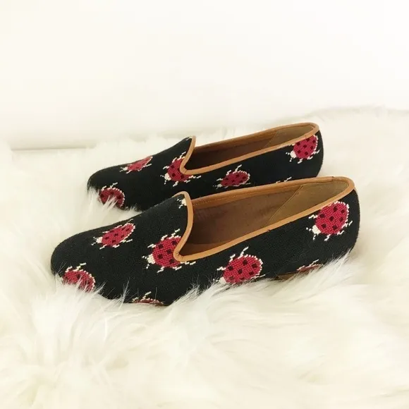 Vintage Zalo Tapestry Needlepoint Ladybug Loafers 7.5