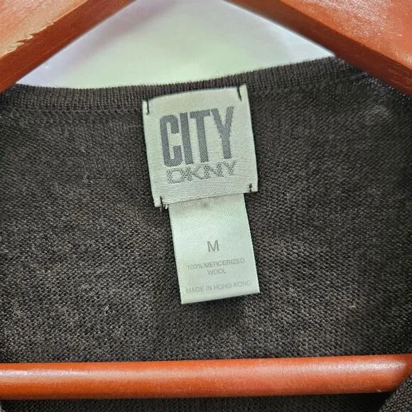 Vintage City DKNY Mercerized Wool Ruffled Brown Blouse Sweater In Rich Brown M