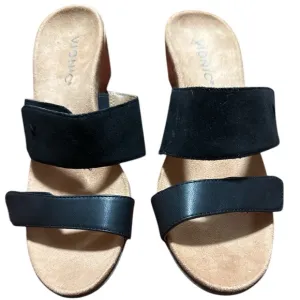 Vionic Bayu Women’s Cork Wedge Slide Sandals Black Adjustable Strap Size: 7 NWOT