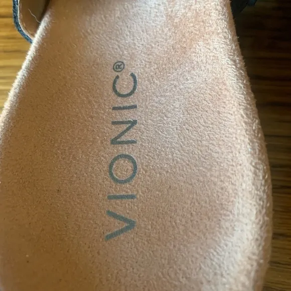 Vionic Bayu Women’s Cork Wedge Slide Sandals Black Adjustable Strap Size: 7 NWOT