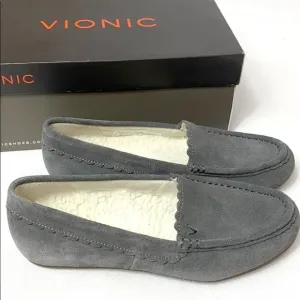 Vionic McKenzie suede shearling flats slippers NIB