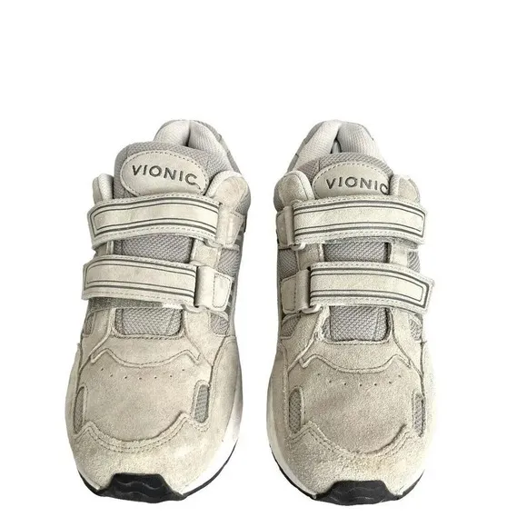 Vionic Men's Sneakers 10.5 Grey Walk Albert Suede Leather Hook &amp; Loop Shoes