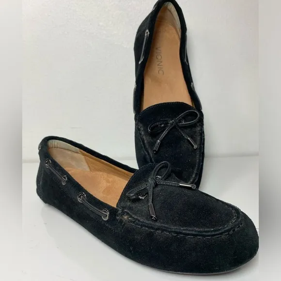 Vionic Womens Honor Virginia Black Suede Moccasin Driving Loafers Slip On S-8.5