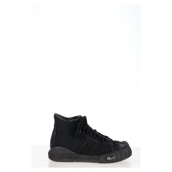 Visvim Lanier Leather-Trimmed High-Top Sneakers in Black Canvas