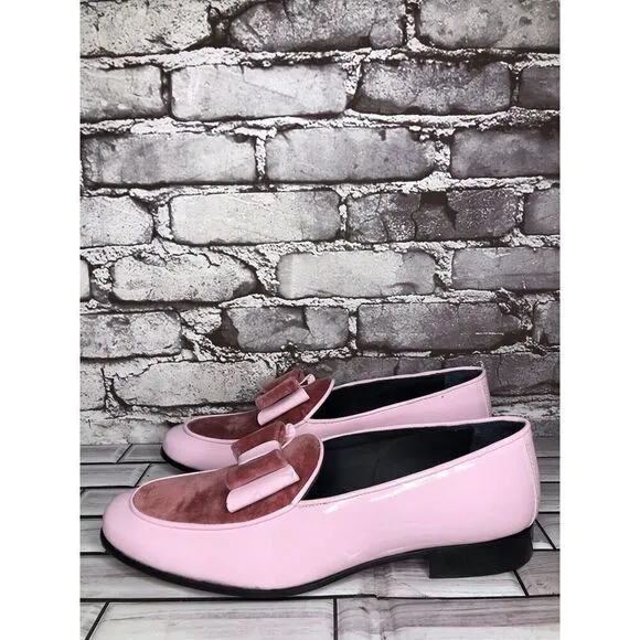 Vtg Duca Pink Patent Leather Velour Bow Loafers Dress Shoes Men’s Sz 41EU/8M US