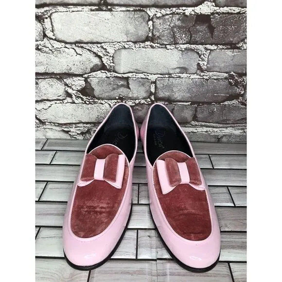 Vtg Duca Pink Patent Leather Velour Bow Loafers Dress Shoes Men’s Sz 41EU/8M US