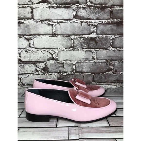 Vtg Duca Pink Patent Leather Velour Bow Loafers Dress Shoes Men’s Sz 41EU/8M US