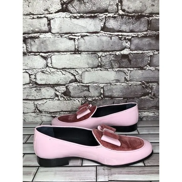 Vtg Duca Pink Patent Leather Velour Bow Loafers Dress Shoes Men’s Sz 41EU/8M US
