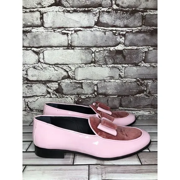 Vtg Duca Pink Patent Leather Velour Bow Loafers Dress Shoes Men’s Sz 41EU/8M US