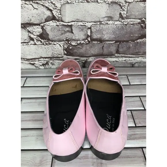 Vtg Duca Pink Patent Leather Velour Bow Loafers Dress Shoes Men’s Sz 41EU/8M US