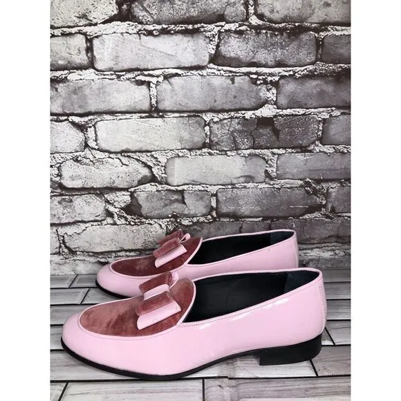 Vtg Duca Pink Patent Leather Velour Bow Loafers Dress Shoes Men’s Sz 41EU/8M US