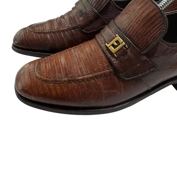 VTG FootJoy Lizard Skin Loafers 8.5C Brown Leather Slip-On Dress Shoes Rare