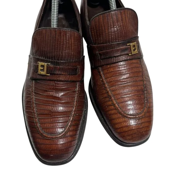 VTG FootJoy Lizard Skin Loafers 8.5C Brown Leather Slip-On Dress Shoes Rare