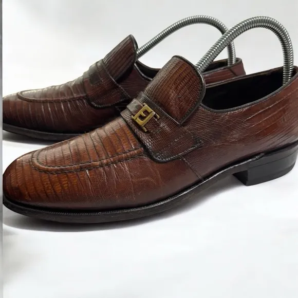 VTG FootJoy Lizard Skin Loafers 8.5C Brown Leather Slip-On Dress Shoes Rare