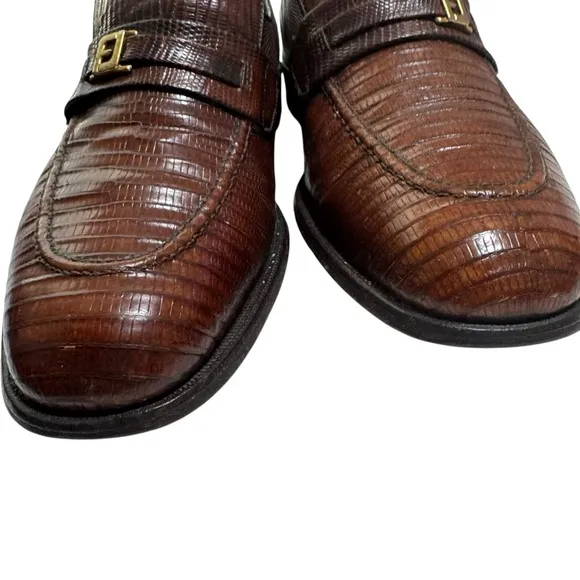 VTG FootJoy Lizard Skin Loafers 8.5C Brown Leather Slip-On Dress Shoes Rare