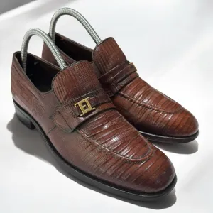 VTG FootJoy Lizard Skin Loafers 8.5C Brown Leather Slip-On Dress Shoes Rare