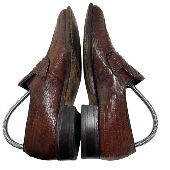 VTG FootJoy Lizard Skin Loafers 8.5C Brown Leather Slip-On Dress Shoes Rare
