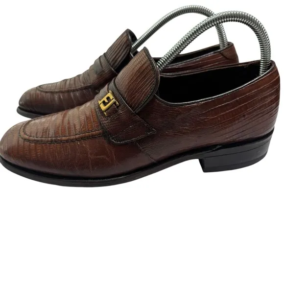 VTG FootJoy Lizard Skin Loafers 8.5C Brown Leather Slip-On Dress Shoes Rare