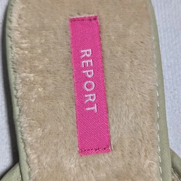 Vtg Y2K Report Plush Beige Suede Floral Embroidered Faux Fur Lined Mules Sz 10