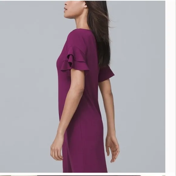 WHBM ORCHID RUFFLE SLEEVE KNIT DRESS