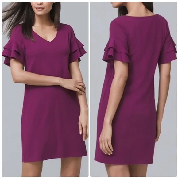 WHBM ORCHID RUFFLE SLEEVE KNIT DRESS