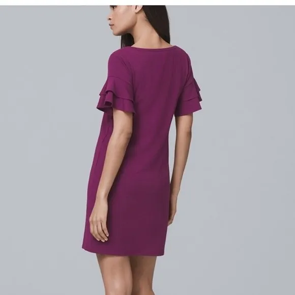 WHBM ORCHID RUFFLE SLEEVE KNIT DRESS
