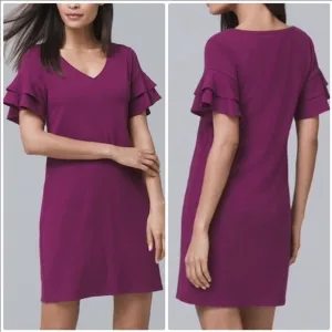 WHBM ORCHID RUFFLE SLEEVE KNIT DRESS