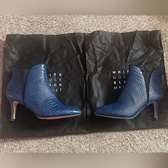 White House Black Market Leather Nia Blue Velvet Crocodile Booties