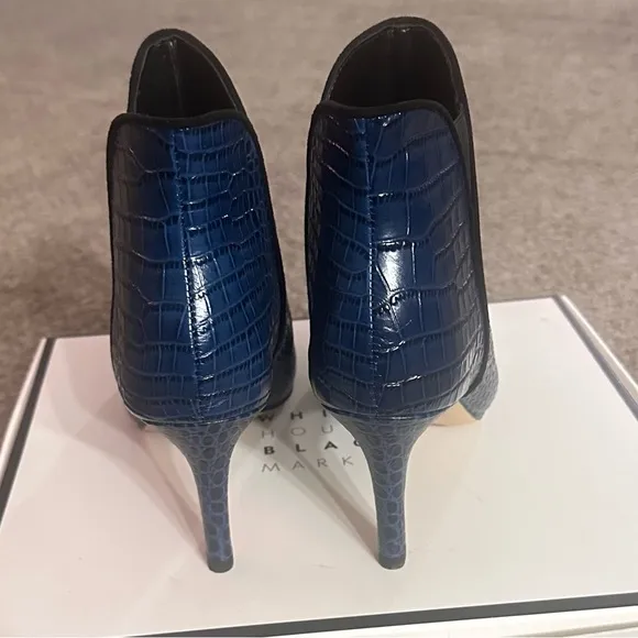 White House Black Market Leather Nia Blue Velvet Crocodile Booties