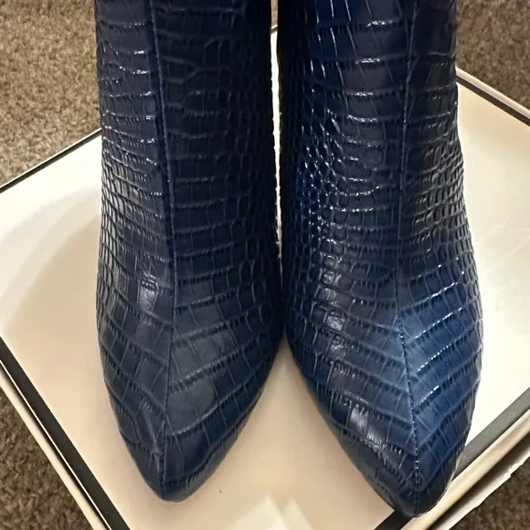 White House Black Market Leather Nia Blue Velvet Crocodile Booties