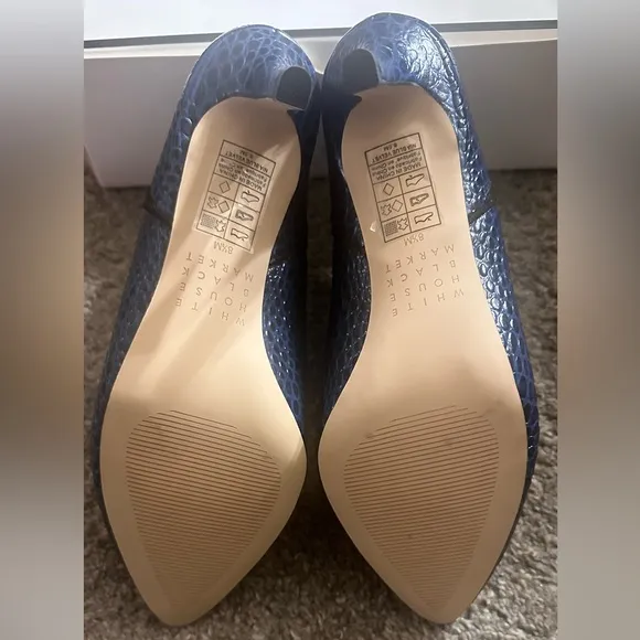 White House Black Market Leather Nia Blue Velvet Crocodile Booties