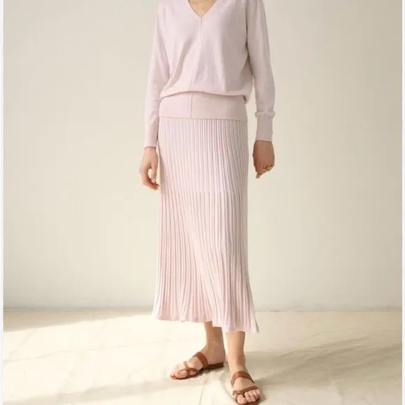 White   Warren Cotton Silk A Line Ribbed Knit Midi in Pale Blush Women Medium