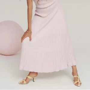 White   Warren Cotton Silk A Line Ribbed Knit Midi in Pale Blush Women Medium