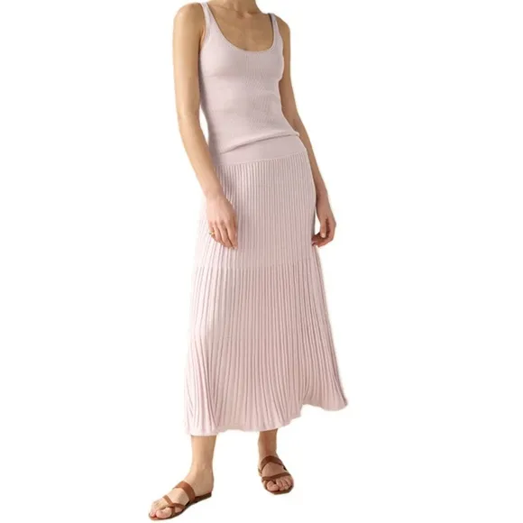 White   Warren Cotton Silk A Line Ribbed Knit Midi in Pale Blush Women Medium