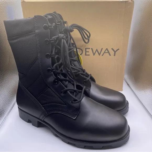 WIDEWAY military combat motorcycle black leather boots mens Size 11