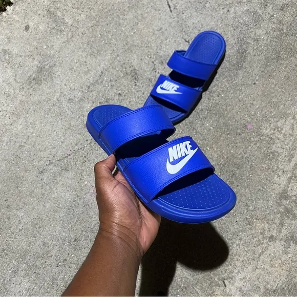 WMNS BENASSI DUO ULTRA ROYAL BLUE WHITE SLIDES