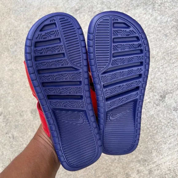 WMNS BENASSI DUO ULTRA SLIDES PATENT REDS BLUES ROYALS