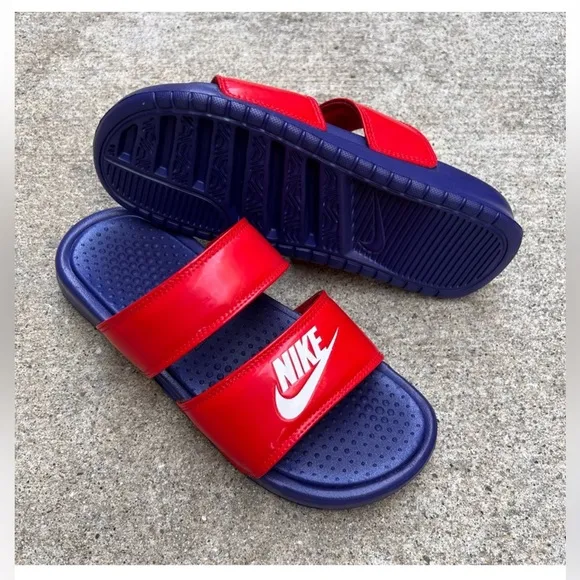 WMNS BENASSI DUO ULTRA SLIDES PATENT REDS BLUES ROYALS