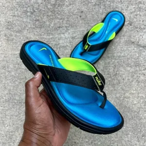 WMNS NIKE COMFORT THONG BLACK HIGHLIGHTER BLUES NEON FOOTBEDS FOOT BED FOOTBED