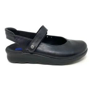 Wolky Drio Black leather comfort slingback