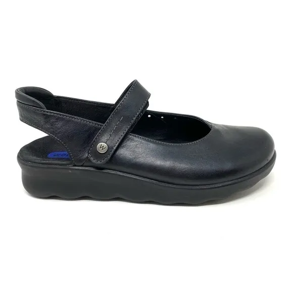 Wolky Drio Black leather comfort slingback