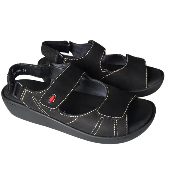 Wolky Nomad Leather Black Wide Fitting Comfort Fully Adjustable Slides Shoes 36