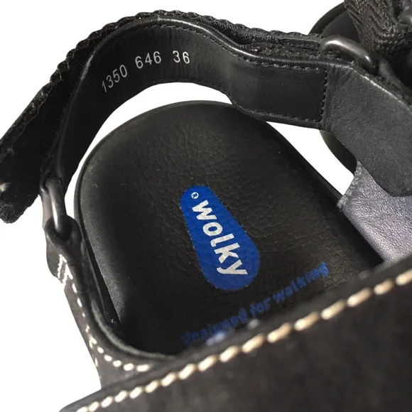 Wolky Nomad Leather Black Wide Fitting Comfort Fully Adjustable Slides Shoes 36