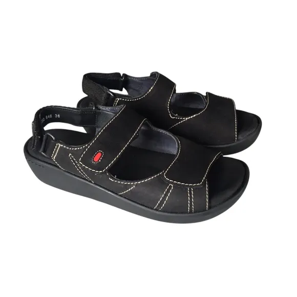 Wolky Nomad Leather Black Wide Fitting Comfort Fully Adjustable Slides Shoes 36