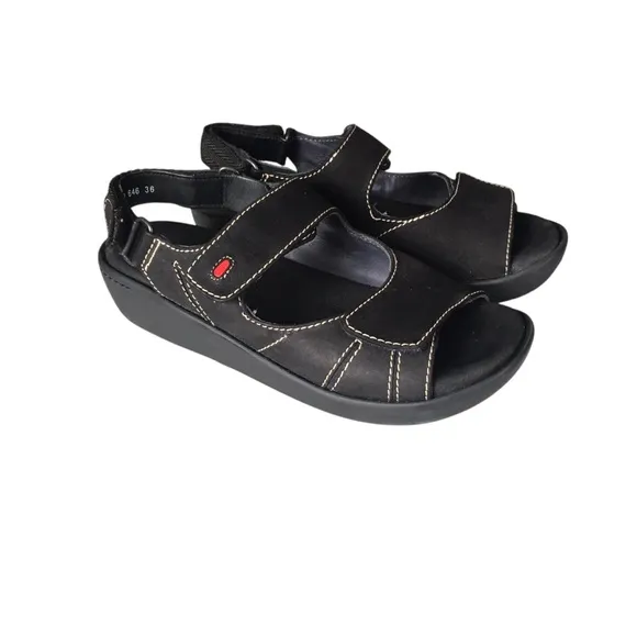 Wolky Nomad Leather Black Wide Fitting Comfort Fully Adjustable Slides Shoes 36