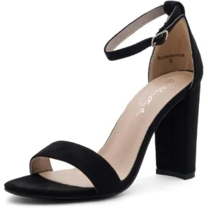 Women Black Chunky Block Heels Open Toe Dress Heeled Sandals Ankle Strappy High