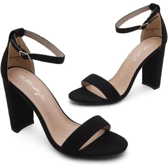 Women Black Chunky Block Heels Open Toe Dress Heeled Sandals Ankle Strappy High