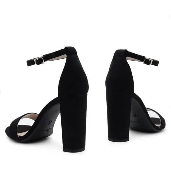 Women Black Chunky Block Heels Open Toe Dress Heeled Sandals Ankle Strappy High