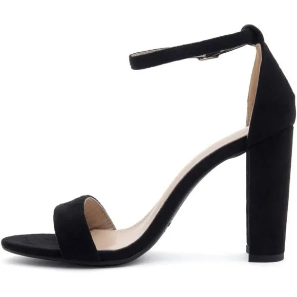 Women Black Chunky Block Heels Open Toe Dress Heeled Sandals Ankle Strappy High