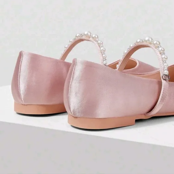 WOMEN ELEGANT FAUX PEARL BEADED SQUARE TOE FLATS SPRING SHOES SPRING